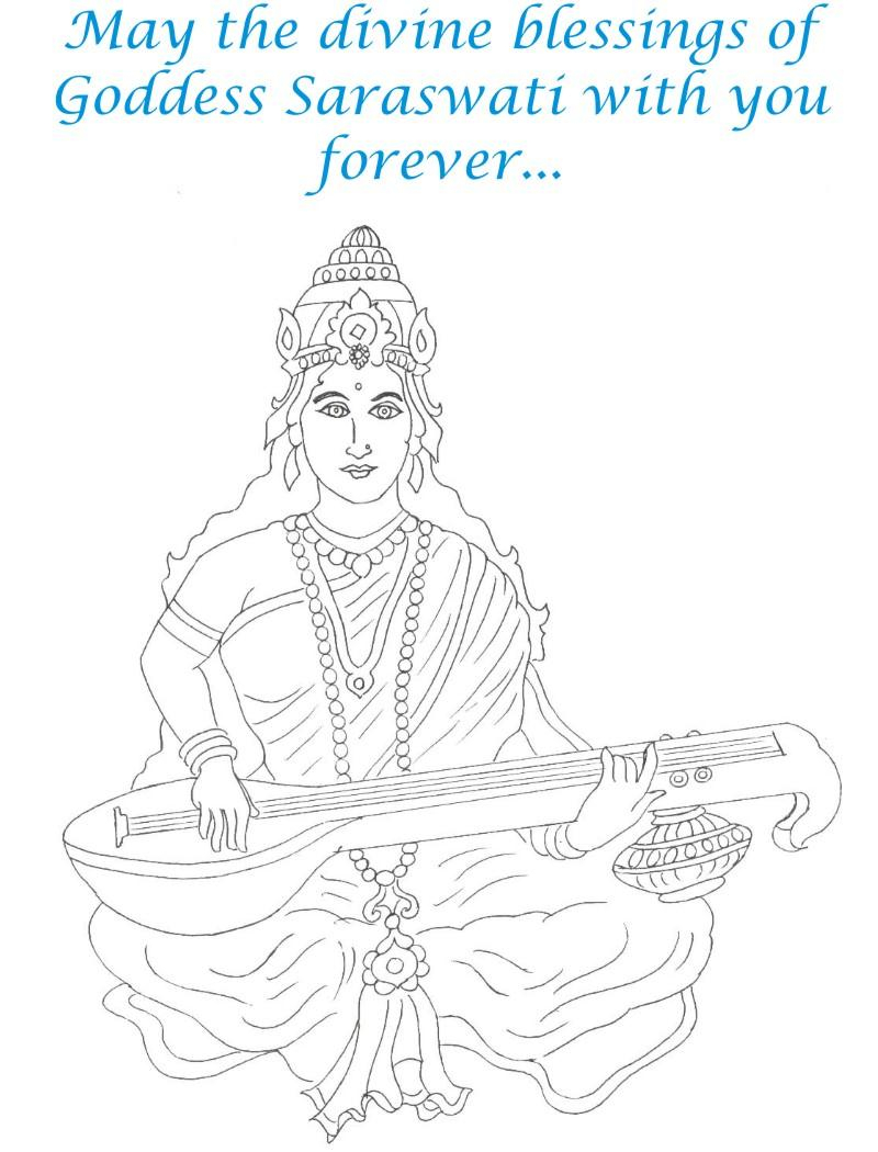Saraswati Coloring Pages Goddess Saraswati Coloring Page For Kids