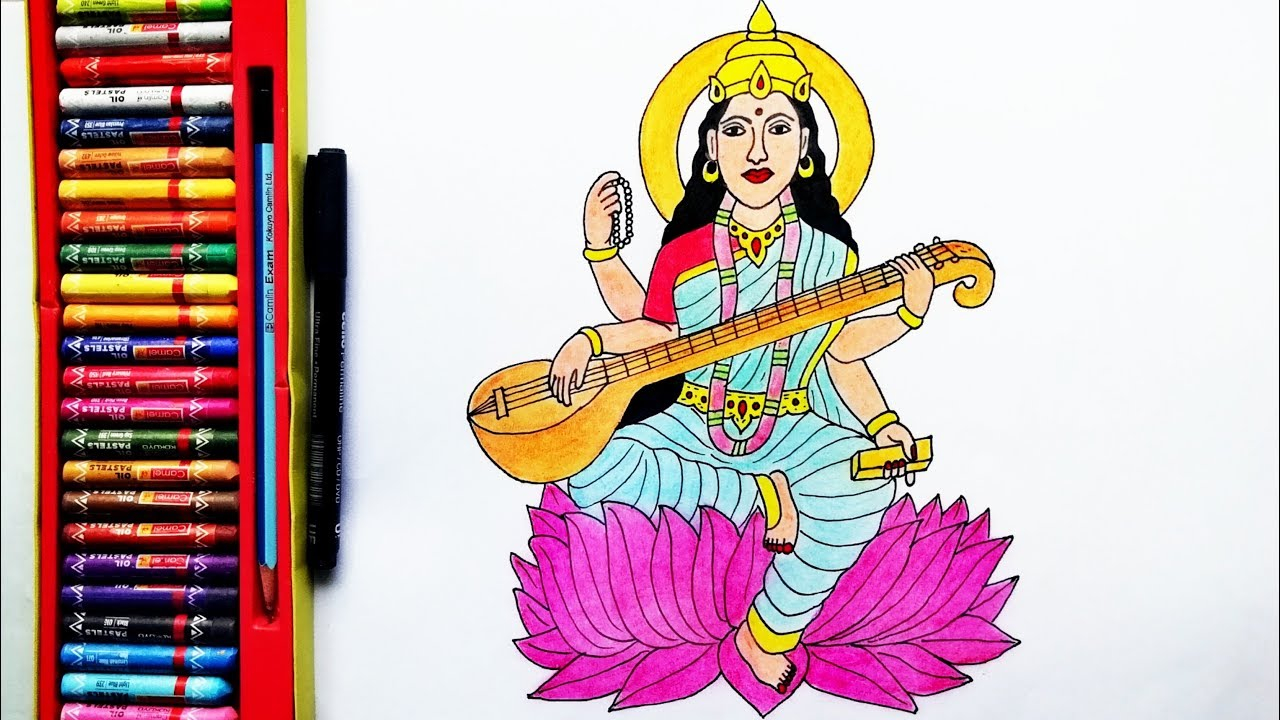 Saraswati Coloring Pages How To Draw Saraswati Mata Easy Saraswati Devi Drawing Drawing Art