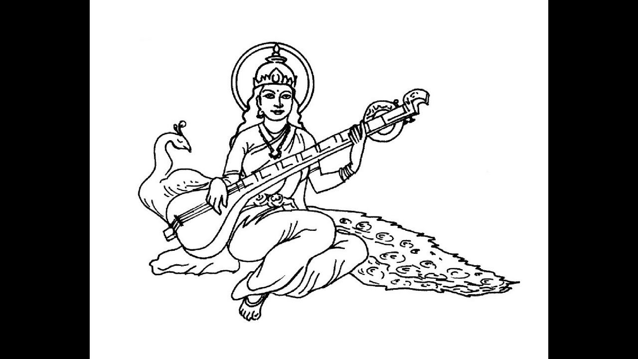 Saraswati Coloring Pages Huge Collection Of Saraswati Drawing Download More Than 40 Images