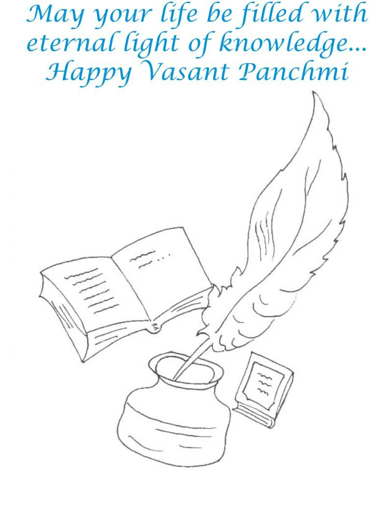 Saraswati Coloring Pages Vasant Panchmi Card Coloring Page For Kids