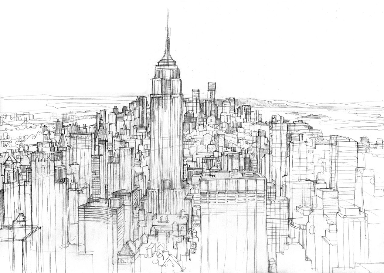 Skyline Coloring Pages Abstract Cityscape Loose Line Drawing New York City Skyline Drawing