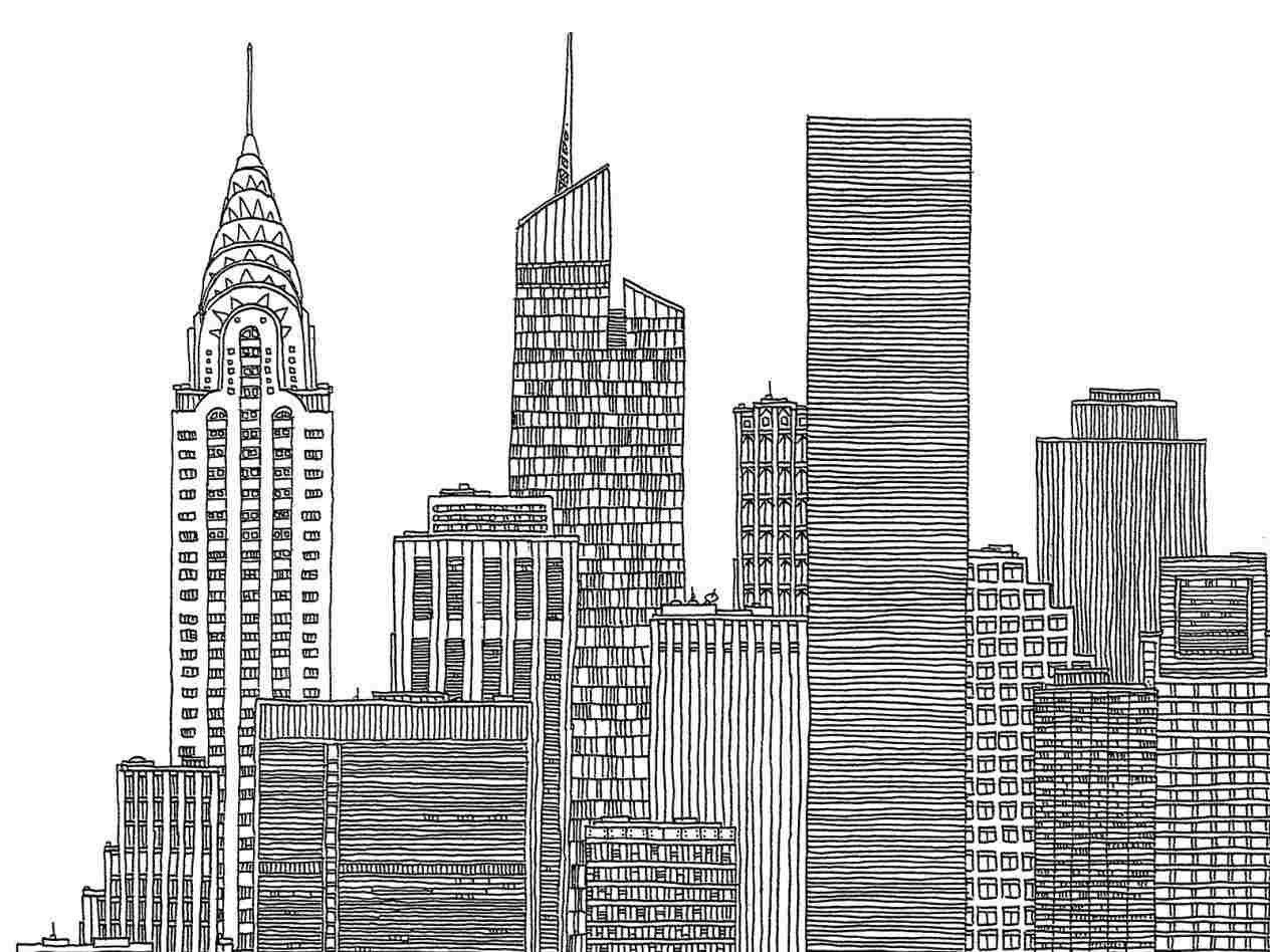 Skyline Coloring Pages And White Chicago Skyline Drawing Skyline Drawing Coloring Pages