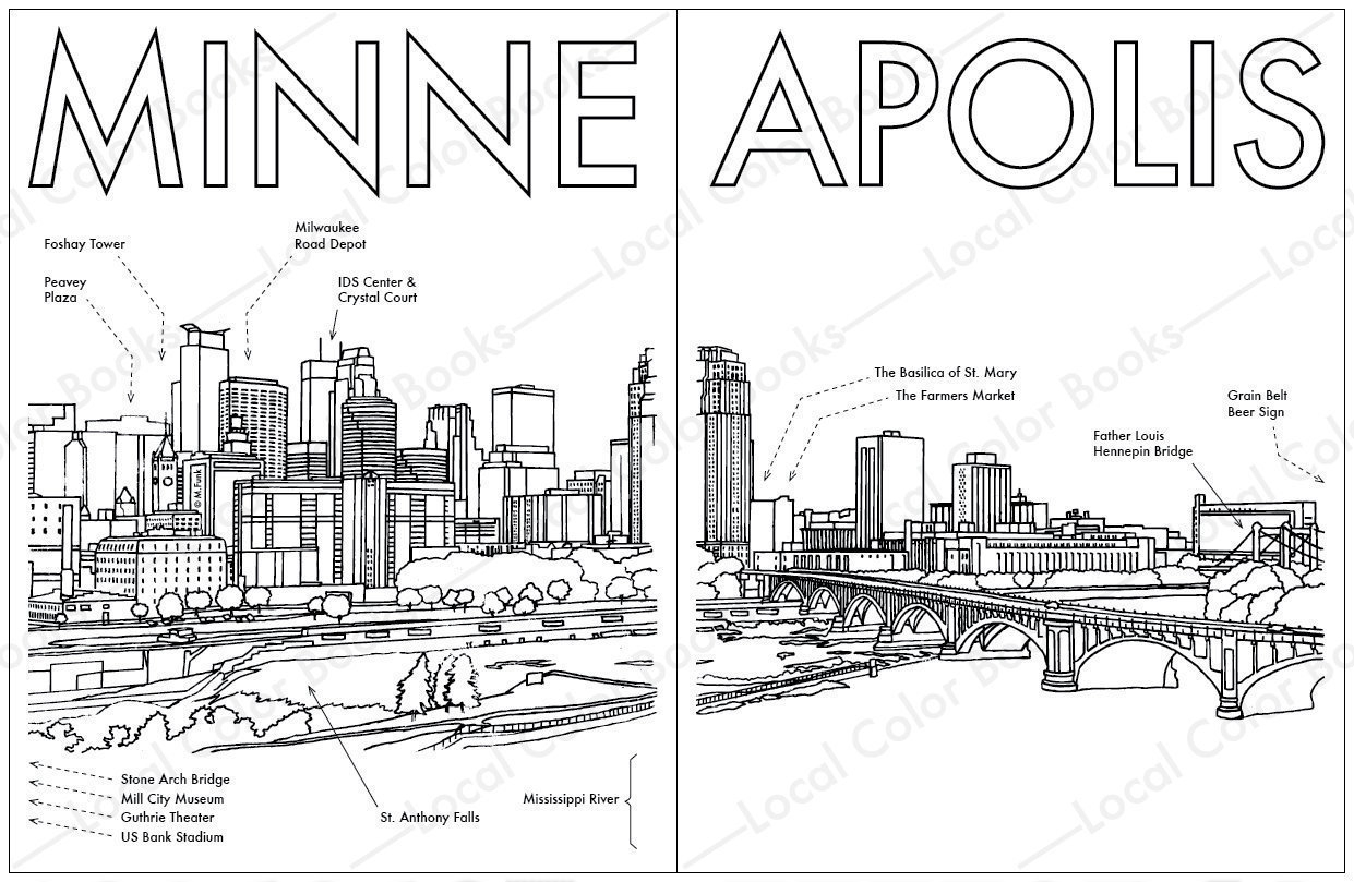 Skyline Coloring Pages Minneapolis Skyline 2 Pages Color Minneapolis Printable Instant Digital Download Adult Coloring Page