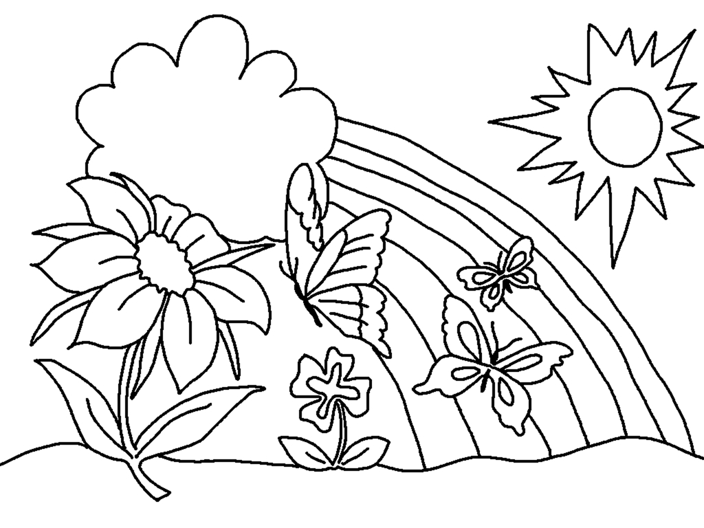 Spring Coloring Pages Spring Coloring Pages Flowers Rainbow Clouds Sun Truly Hand Picked