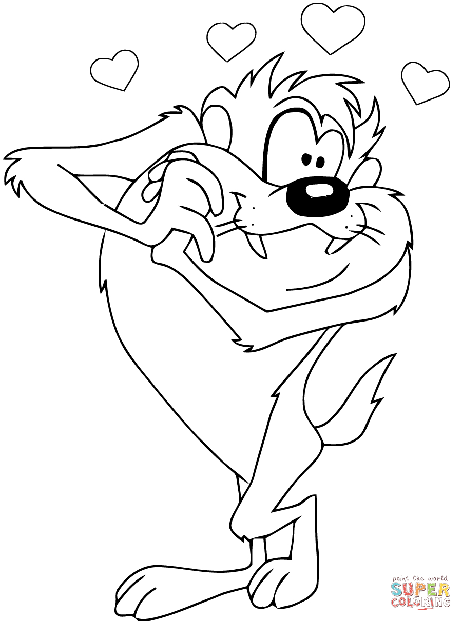 Taz Cartoon Coloring Pages Taz In Love Coloring Page Free Printable Coloring Pages