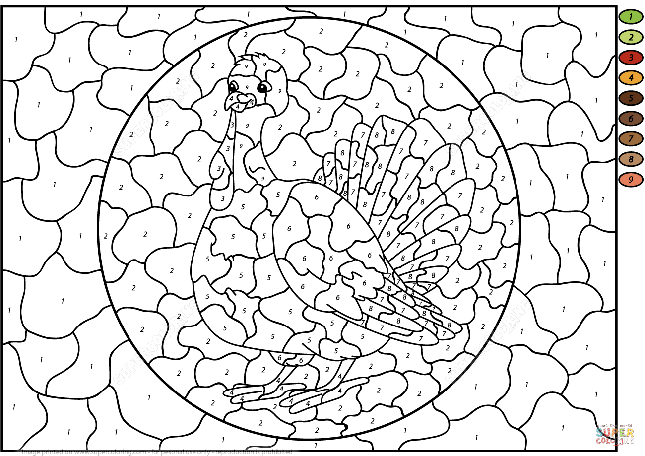Thanksgiving Color By Number Pages Turkey Color Number Free Printable Coloring Pages