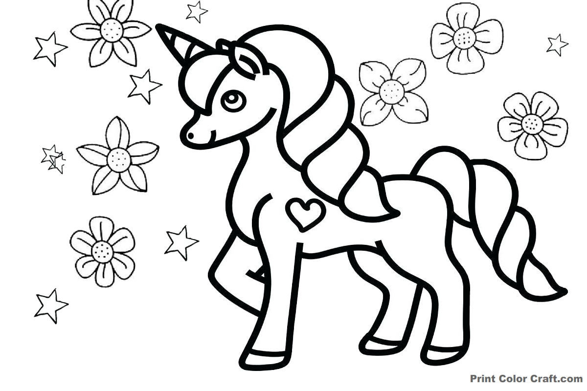 Unicorn Color Page Beautiful Unicorn Coloring Pages With Flowers Print Color Craft