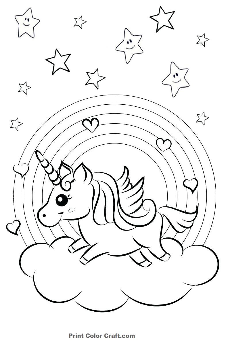 Unicorn Color Page Rainbow And Hearts Colorful Unicorn Coloring Pages Print Color Craft