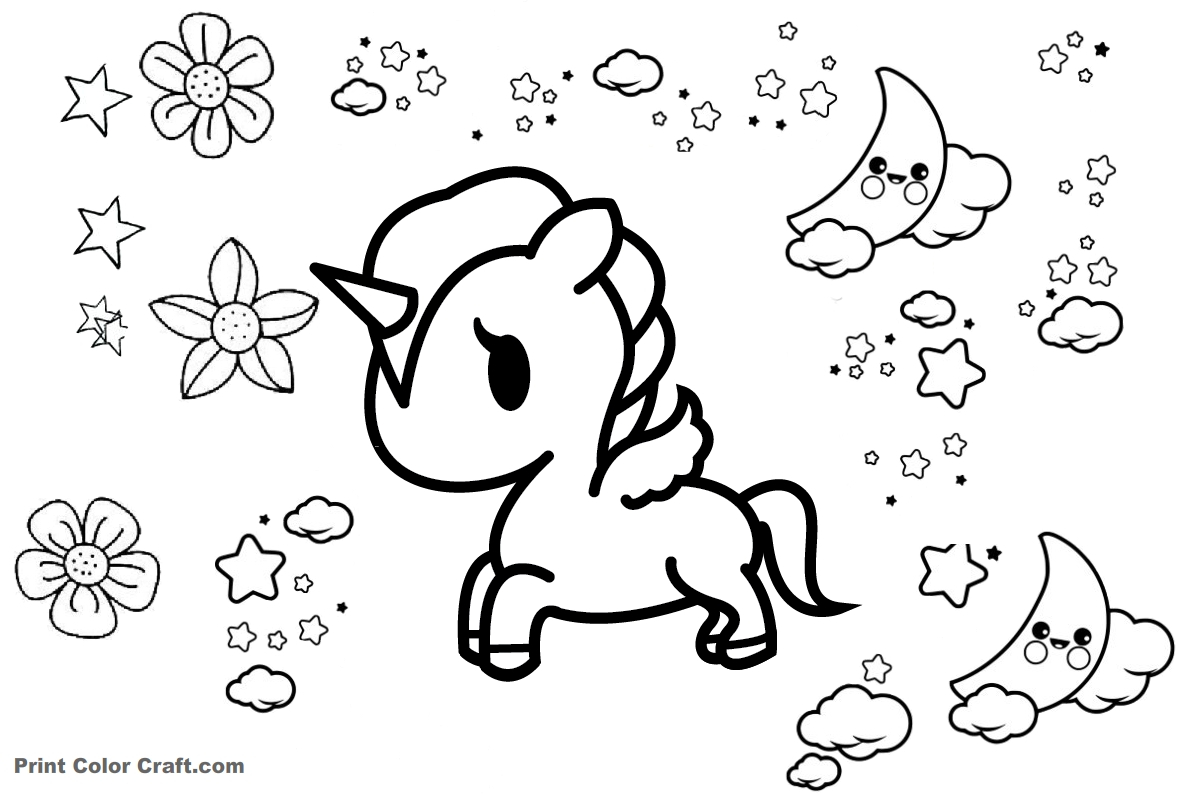 Unicorno Coloring Pages Kawaii Unicorn Coloring Pages Print Color Craft
