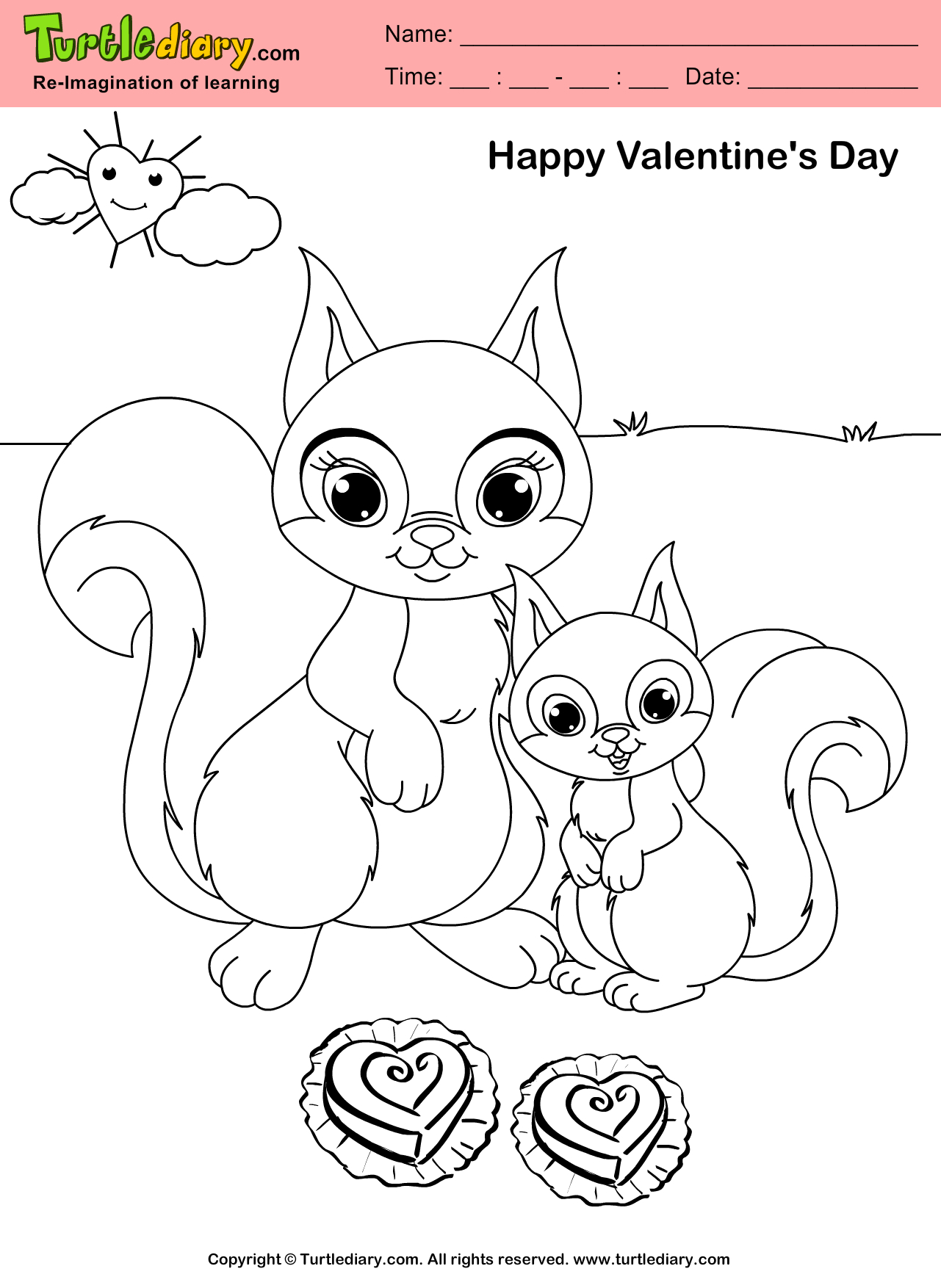 Valentine Coloring Page Squirrel Valentine Day Coloring Sheet Turtle Diary