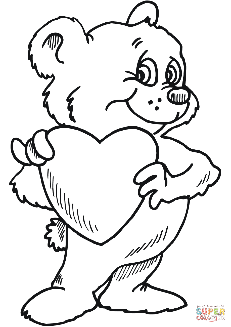 Valentine Teddy Bear Coloring Pages Teddy Bear With Heart Coloring Page Free Printable Coloring Pages