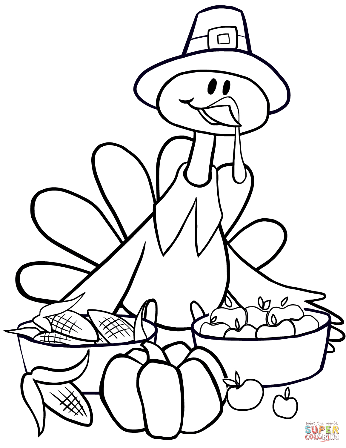 Vegetables Coloring Page Cartoon Turkey With Vegetables Coloring Page Free Printable