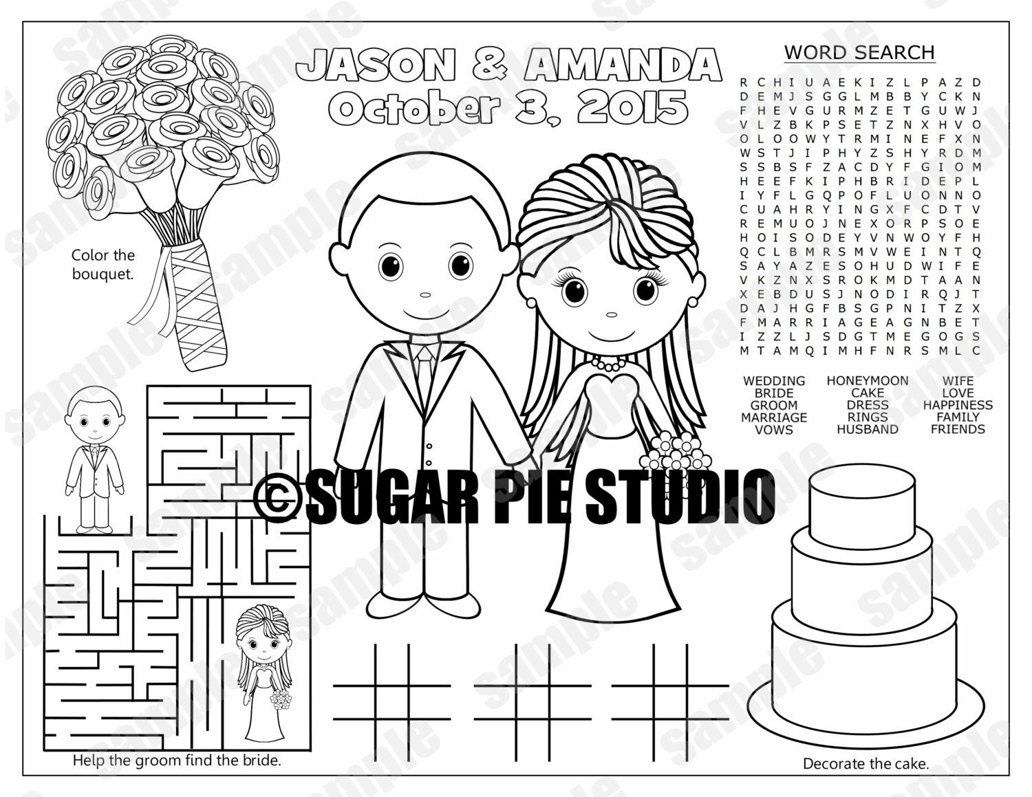 Wedding Activity Coloring Pages Bride Groom Kids Coloring Page Wedding Activity Favor Personalized Printable Pdf Or Jpeg File
