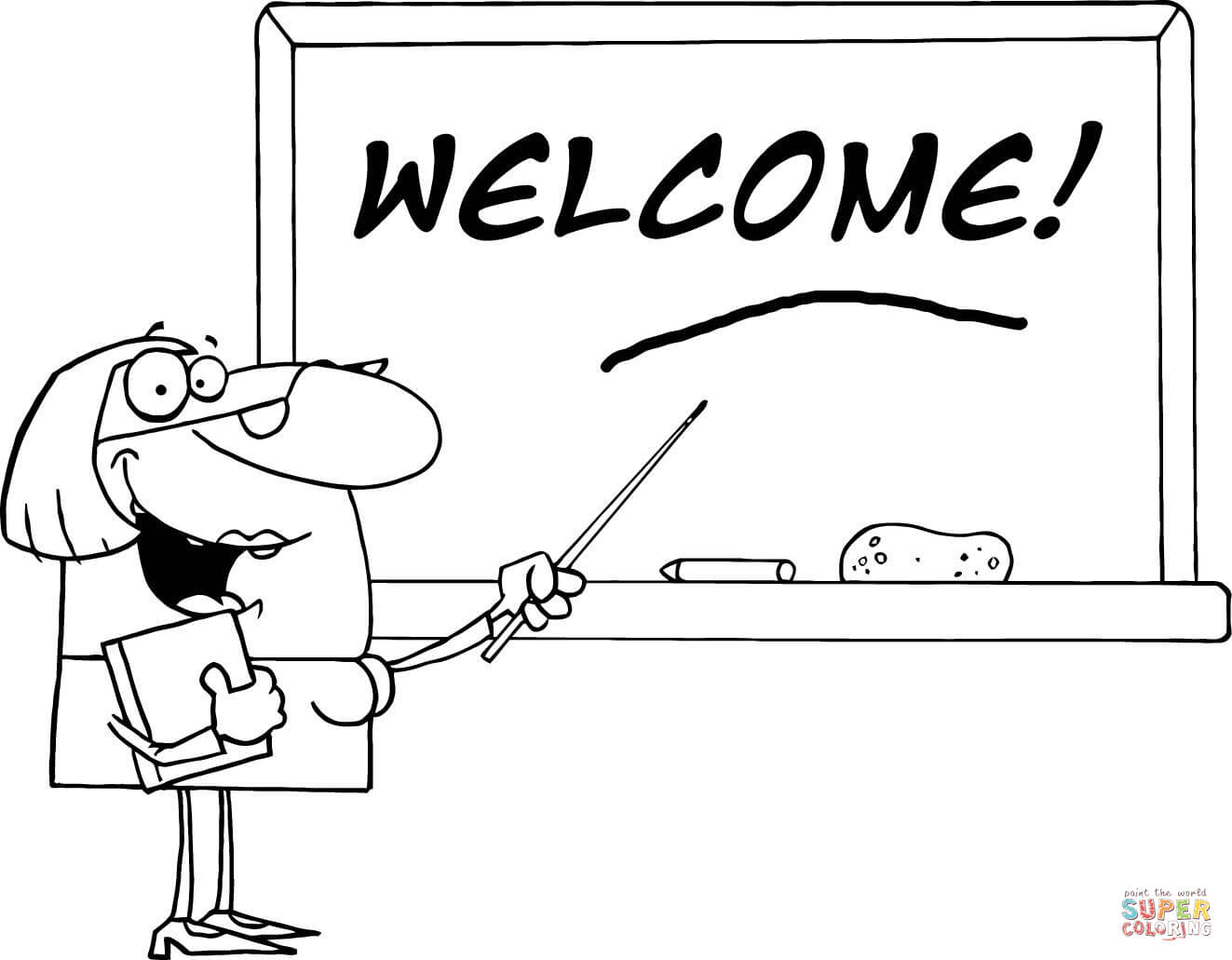 Welcome Coloring Pages A Woman School Teacher With A Pointer Displayed On Chalk Board Text