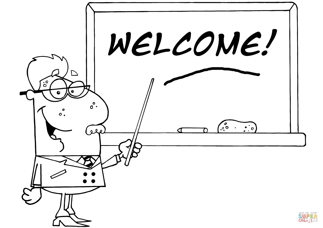 Welcome Coloring Pages School Professor Displayed On Chalk Board Text Welcome Coloring Page