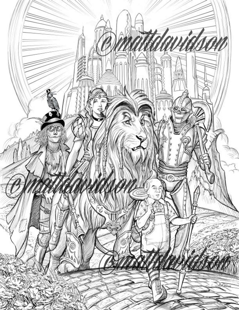 Wizard Of Oz Printable Coloring Pages Coloring Pages Adult Coloring Steampunk Coloring Page Wizard Of Oz Steampunk Fantasy Coloring Printable Downloadable Grayscale