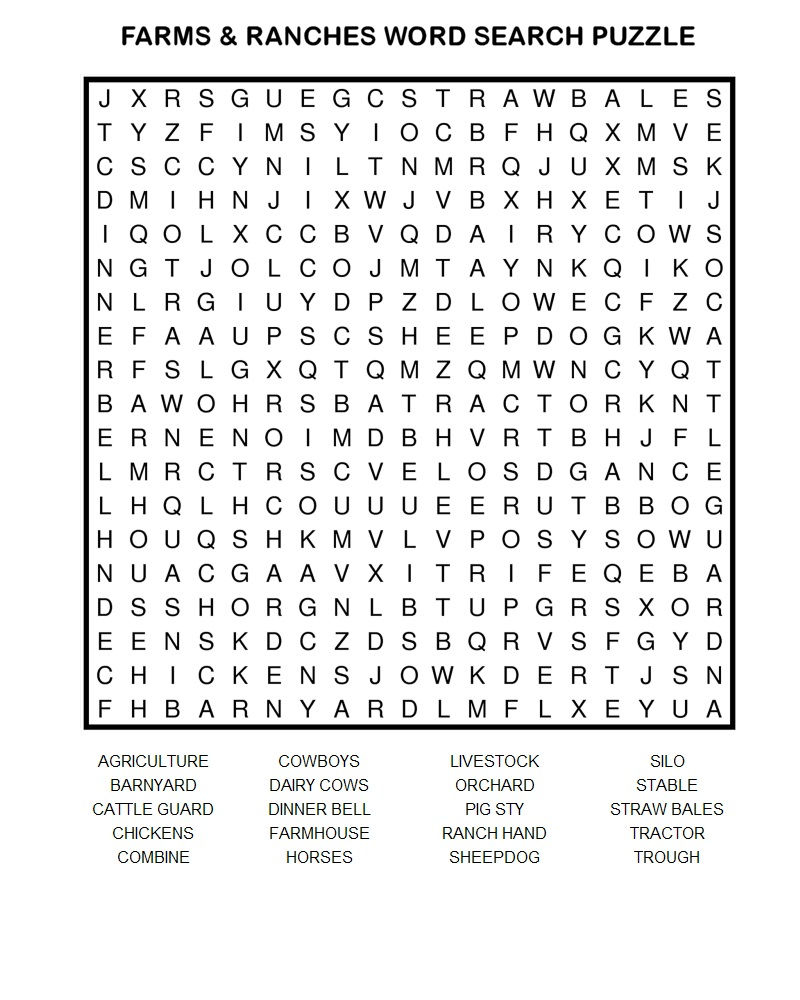 Word Search Coloring Pages Farm Word Search Page Printable Coloring Pages For Kids