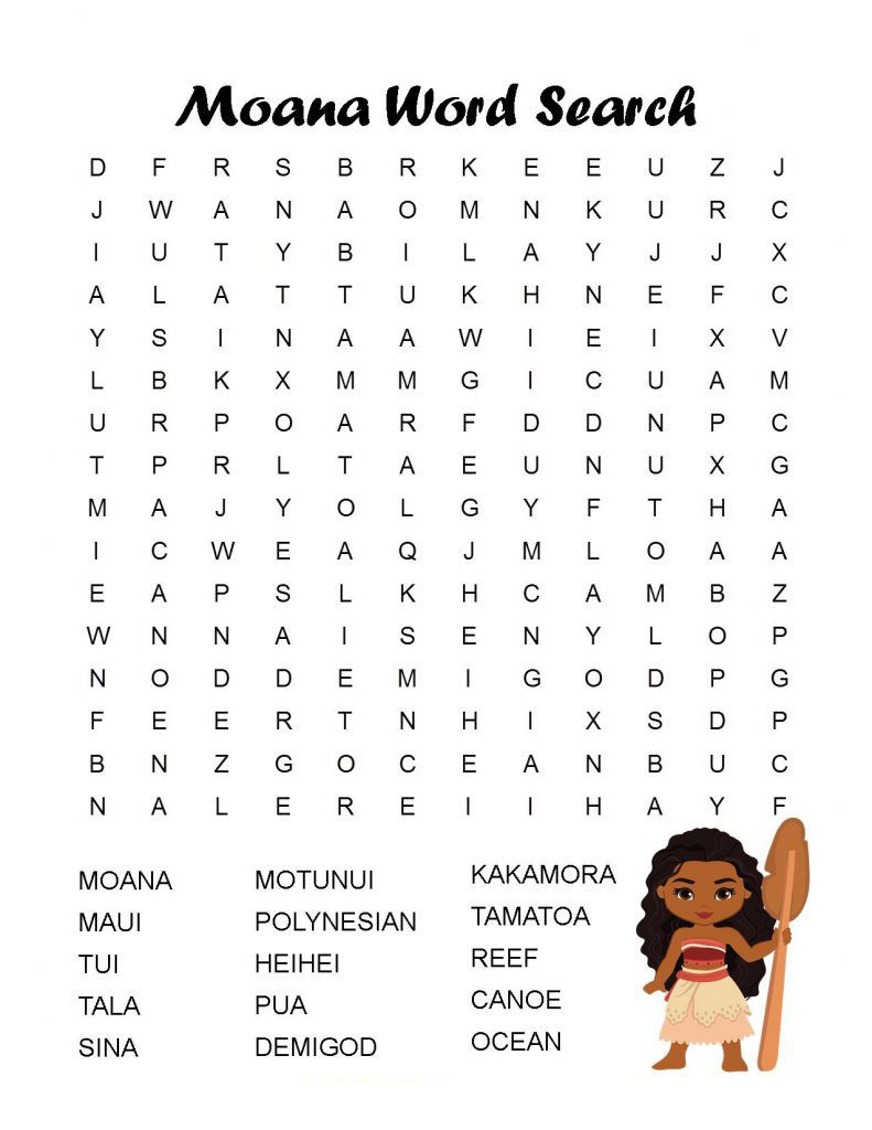 Word Search Coloring Pages To Print Moana Disney Word Search Printable Coloring Pages For Kids
