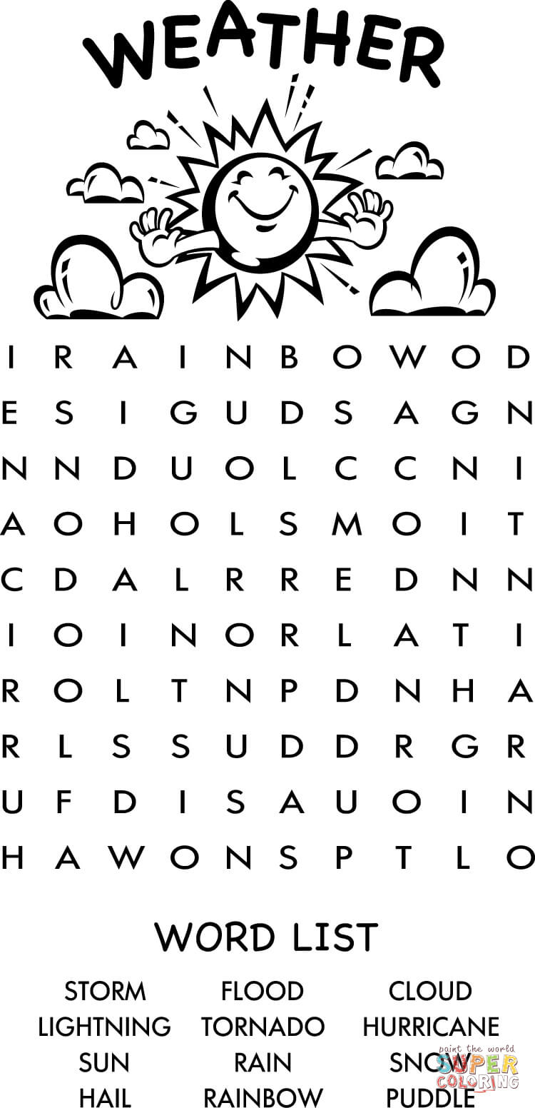 Word Search Coloring Pages To Print Weather Word Search Puzzle Learn English Coloring Page Free